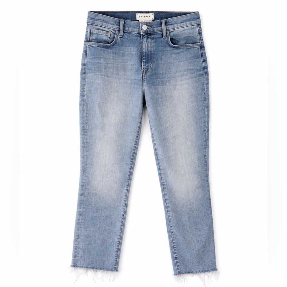 L’AGENCE Sada High Rise Cropped Slim Jeans Raw Hem Size 27 Light Wash